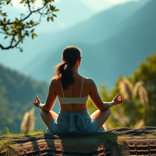 A person meditating peacefully in a serene setting
