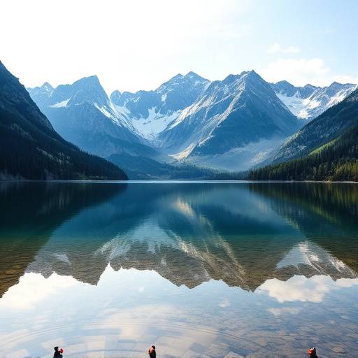 A scenic view of mountains and a lake, promoting relaxation